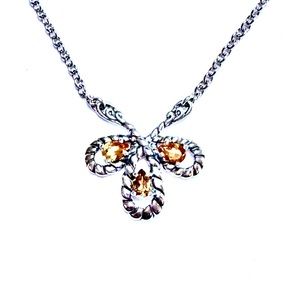 NEW CAROLYN POLLACK Necklace Citrine Sterling Silver 3-Stone Pendant NEW IN BOX